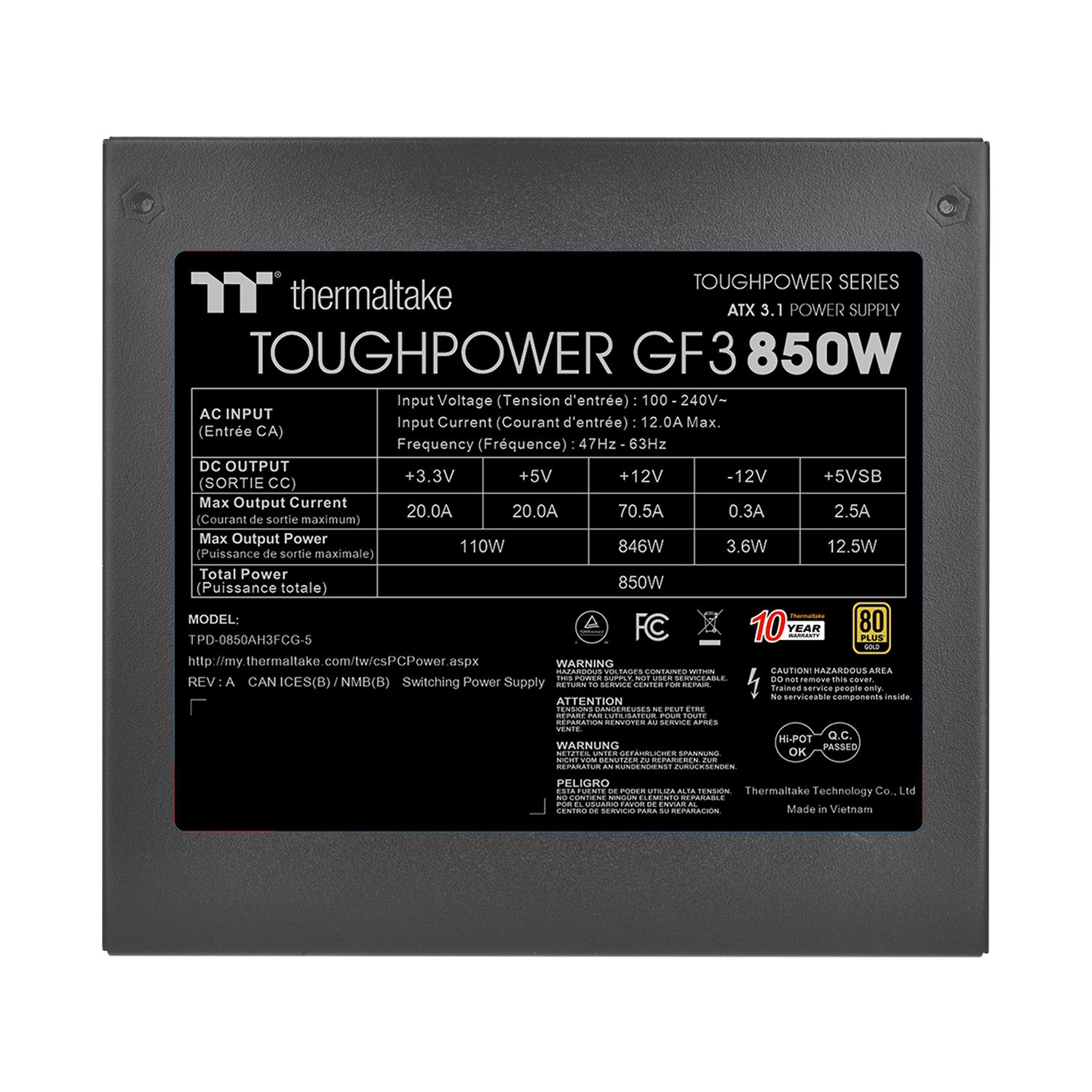 電源ユニット Thermaltake Toughpower GF3 850W Thermaltake、PCIe 5.0対応の電源ユニット「TOUGHPOWER GF3 850W GOLD